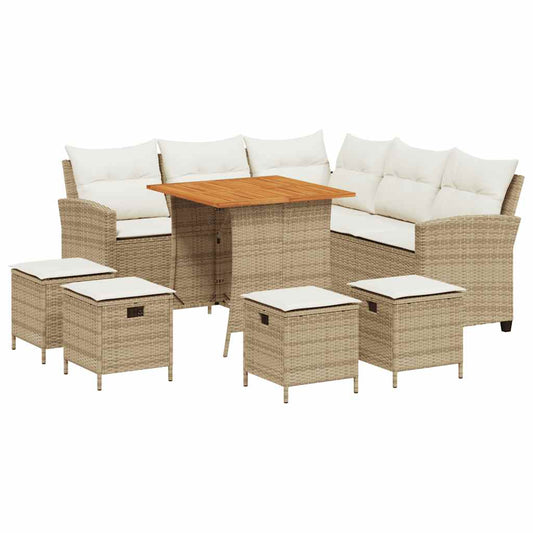 6-tlg. Garten-Sofagarnitur mit Kissen L-Form Beige Poly Rattan