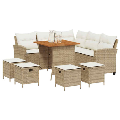 6-tlg. Garten-Sofagarnitur mit Kissen L-Form Beige Poly Rattan