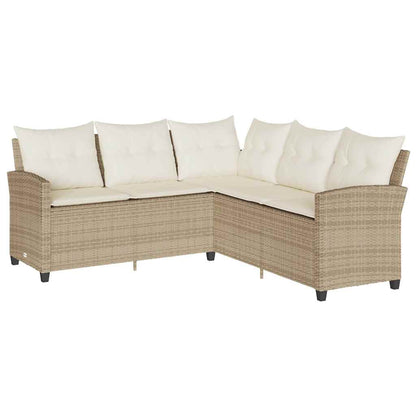 6-tlg. Garten-Sofagarnitur mit Kissen L-Form Beige Poly Rattan