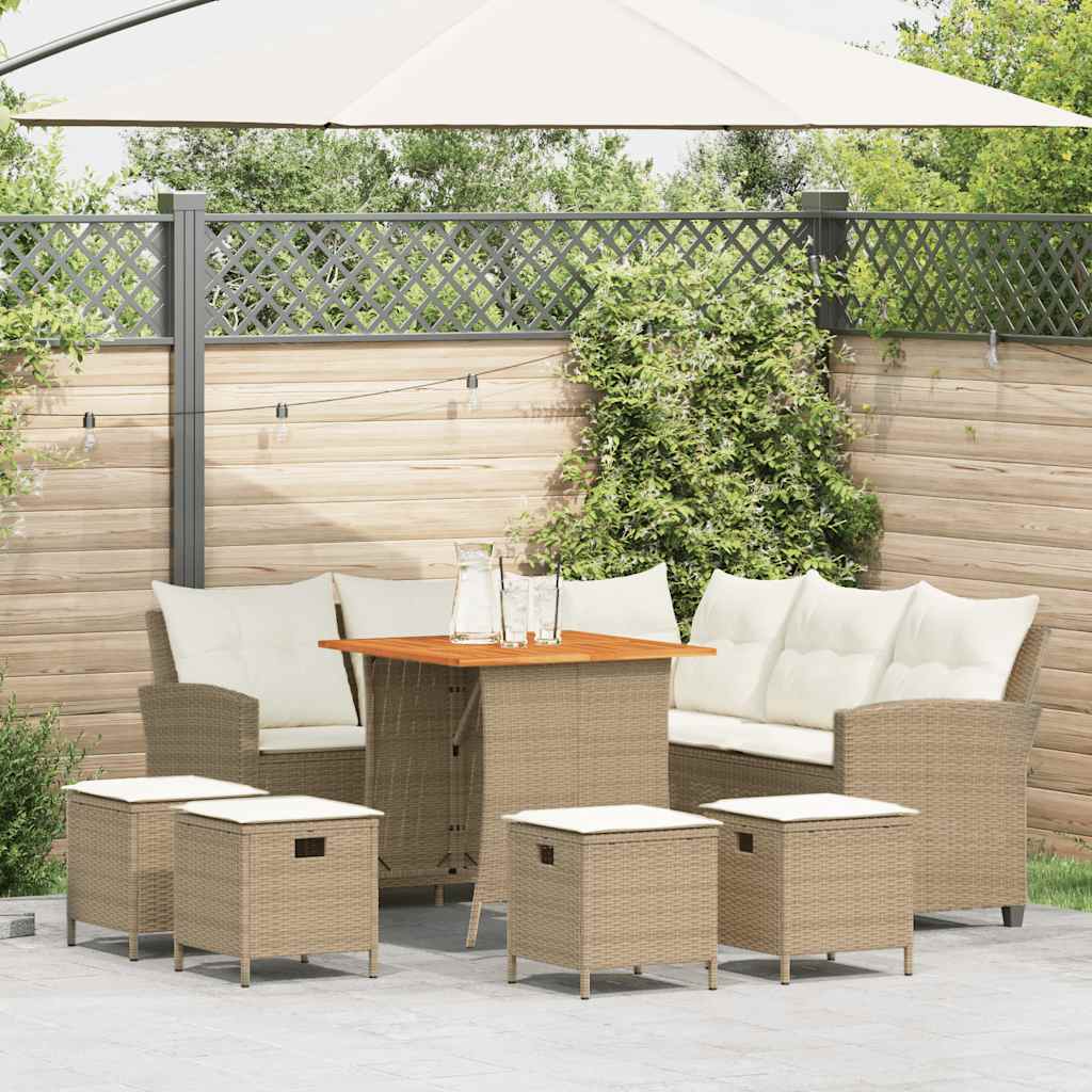 6-tlg. Garten-Sofagarnitur mit Kissen L-Form Beige Poly Rattan