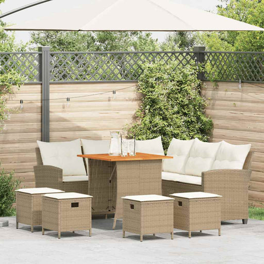 6-tlg. Garten-Sofagarnitur mit Kissen L-Form Beige Poly Rattan