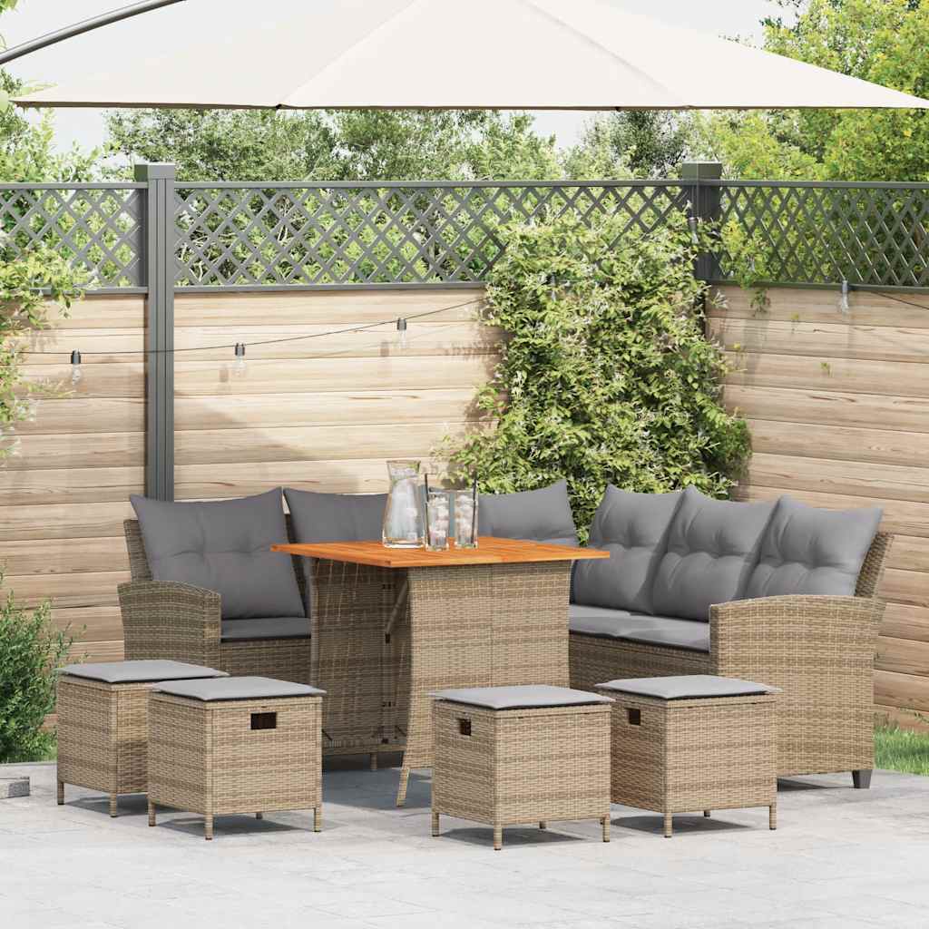 6-tlg. Garten-Sofagarnitur mit Kissen L-Form Beige Poly Rattan