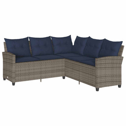 6-tlg. Garten-Sofagarnitur mit Kissen L-Form Grau Poly Rattan