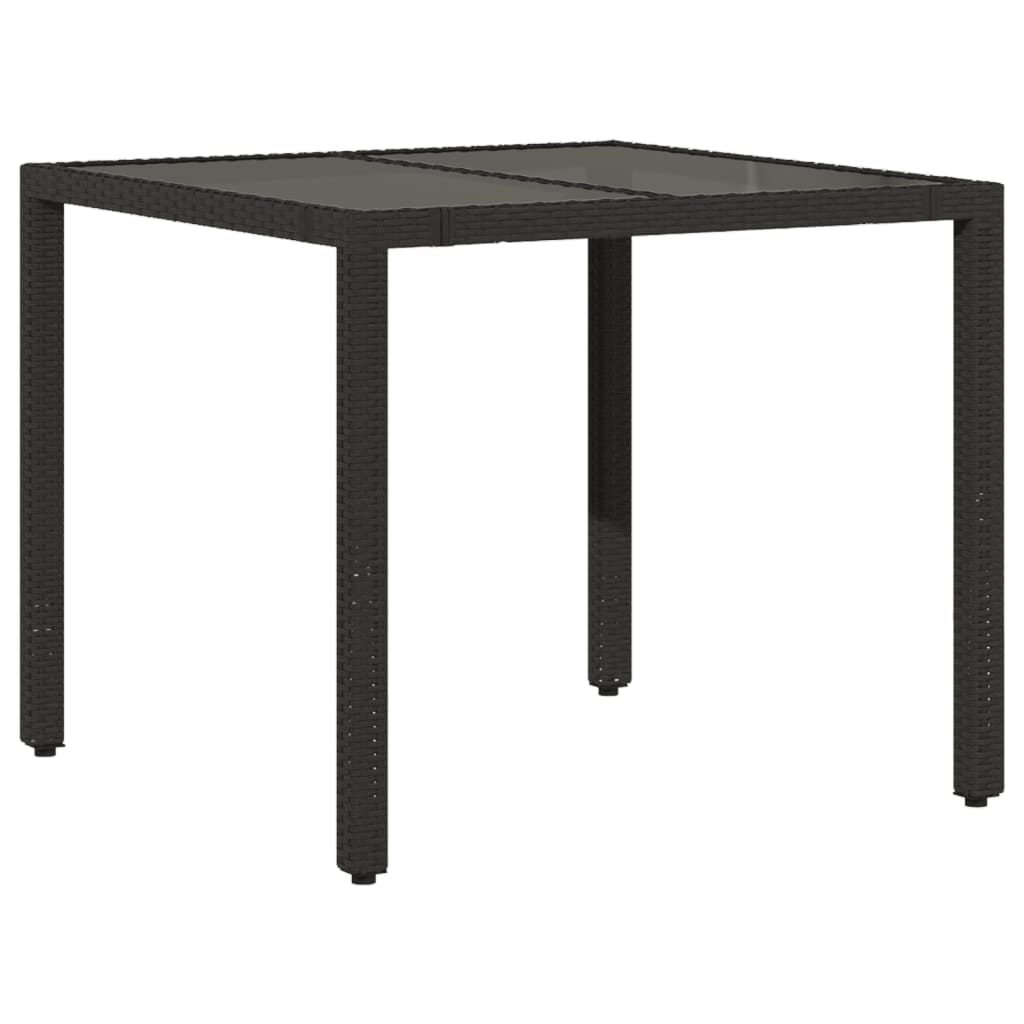 Havebord med glasplade Sort 90x90x75 cm Polyrattan