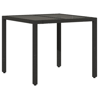 Havebord med glasplade Sort 90x90x75 cm Polyrattan