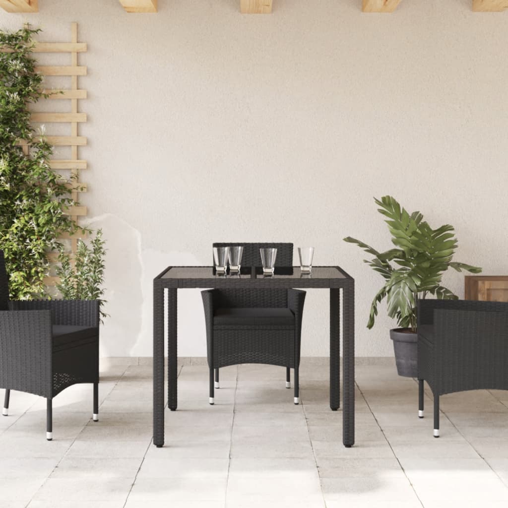 Havebord med glasplade Sort 90x90x75 cm Polyrattan