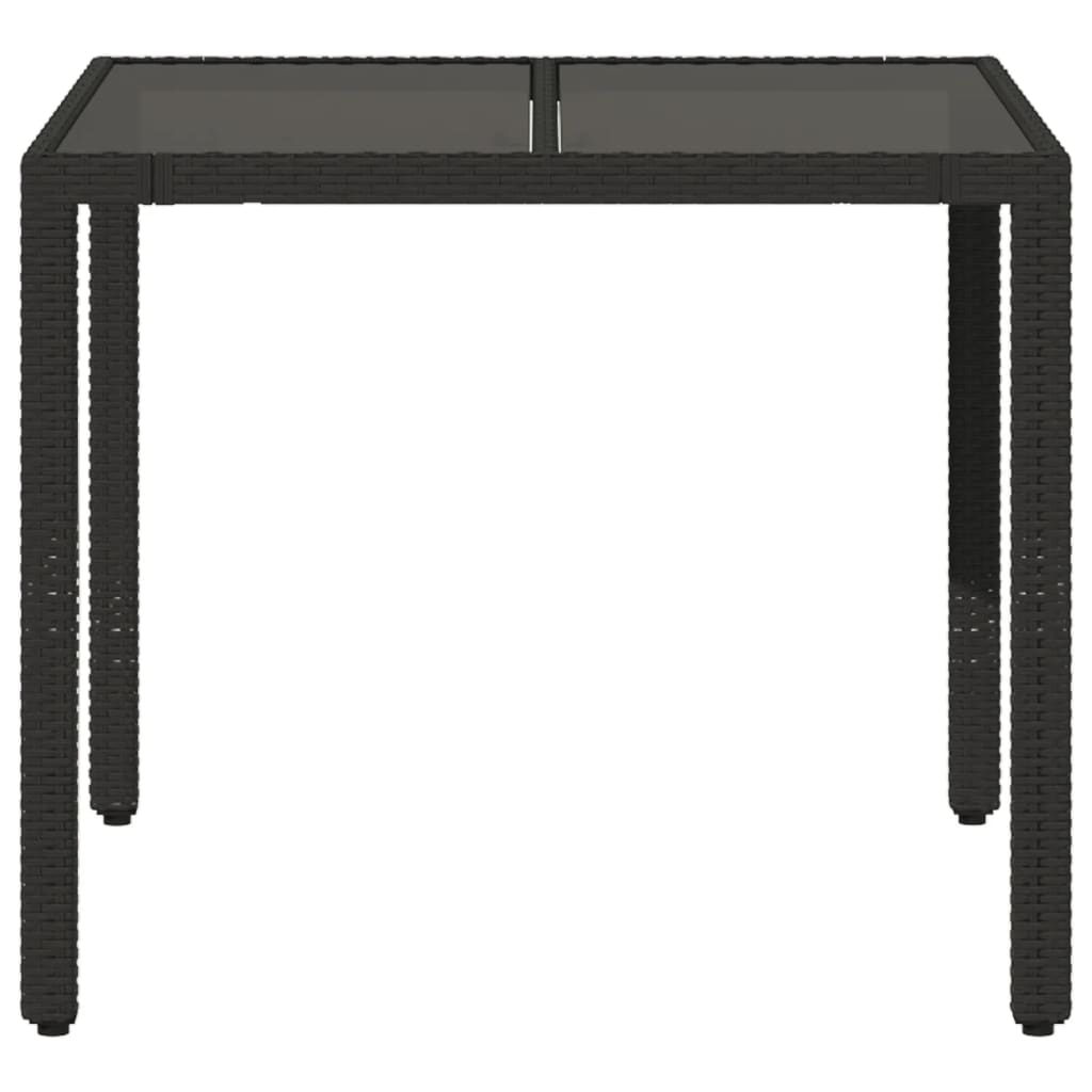Havebord med glasplade Sort 90x90x75 cm Polyrattan