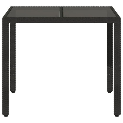 Havebord med glasplade Sort 90x90x75 cm Polyrattan