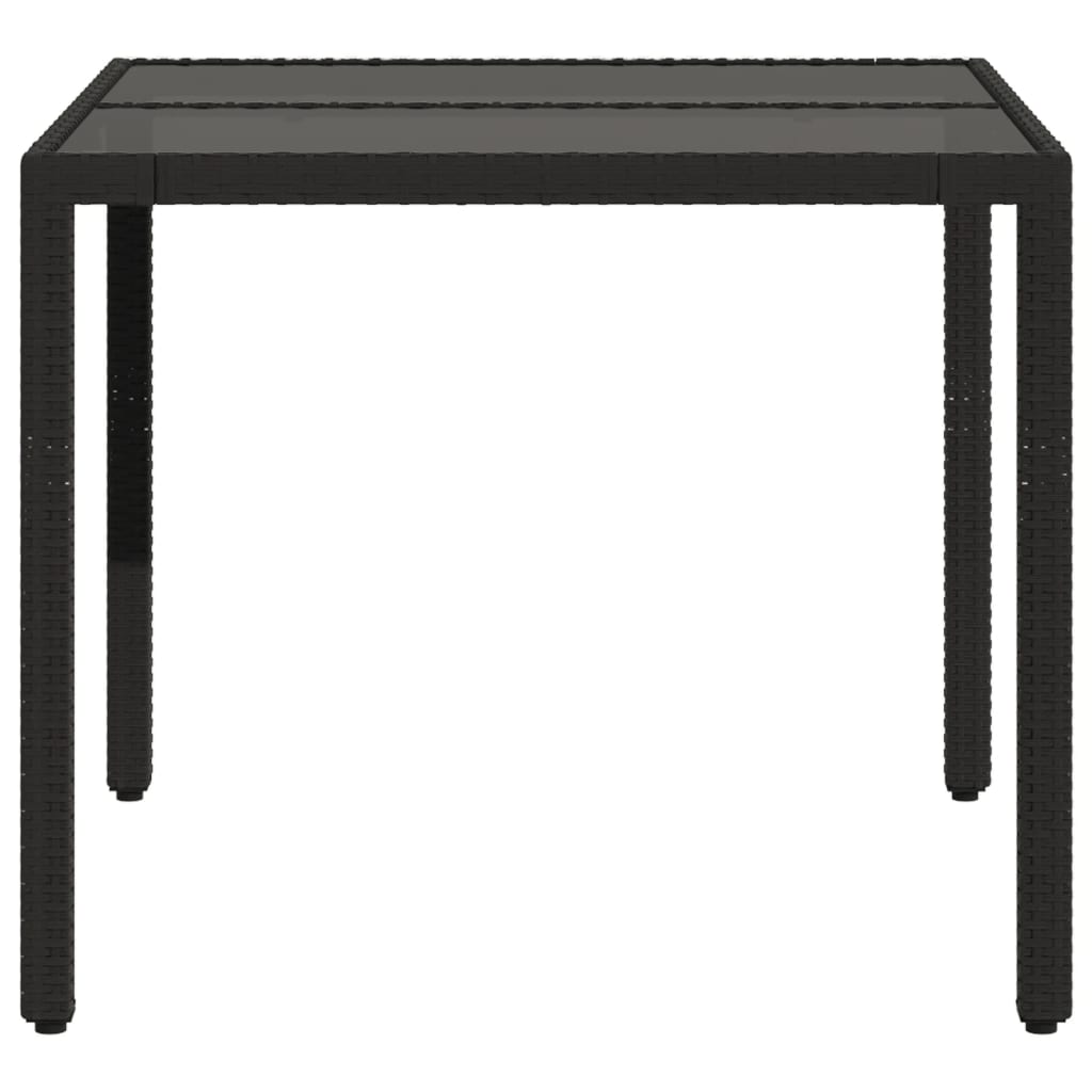 Havebord med glasplade Sort 90x90x75 cm Polyrattan