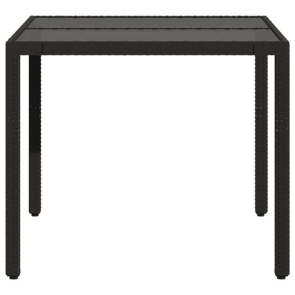 Havebord med glasplade Sort 90x90x75 cm Polyrattan
