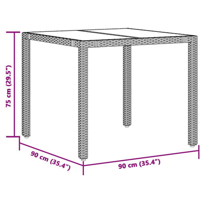 Havebord med glasplade Sort 90x90x75 cm Polyrattan