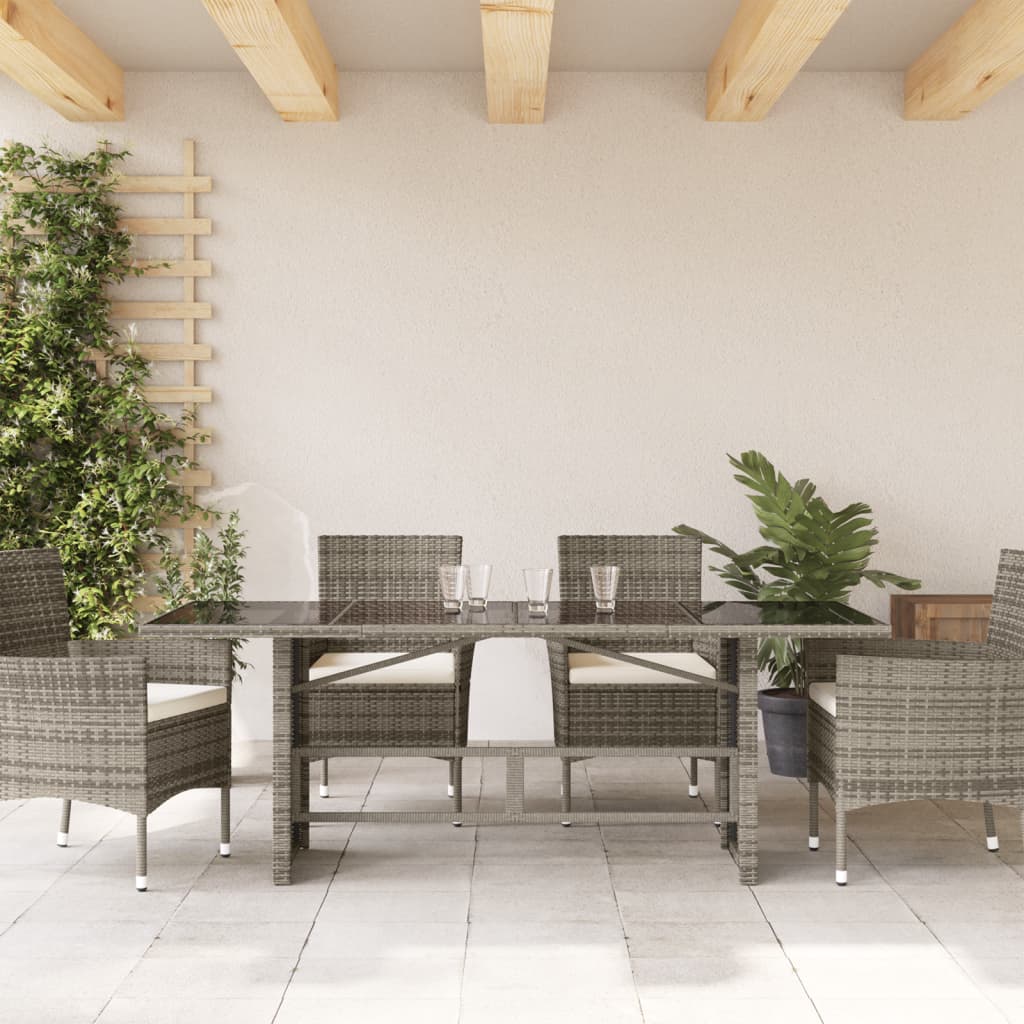 Havebord med glasplade Grå 190x80x75 cm Polyrattan