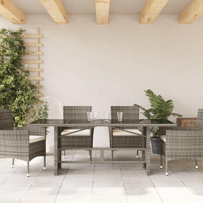 Havebord med glasplade Grå 190x80x75 cm Polyrattan