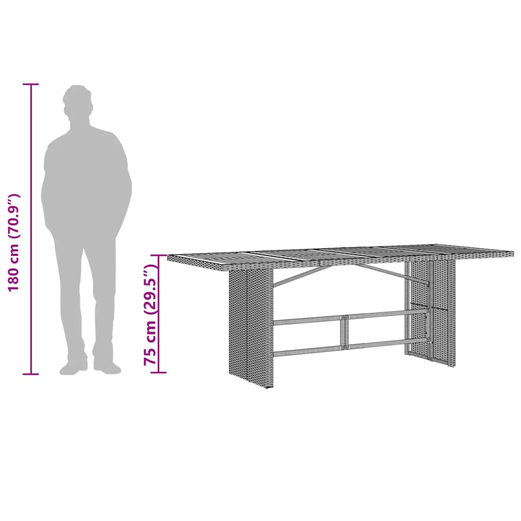 Havebord med glasplade Grå 190x80x75 cm Polyrattan