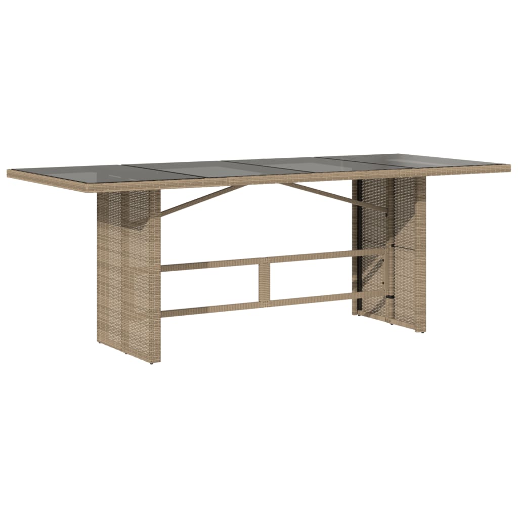 Havebord med glasplade beige 190x80x75 cm polyrattan