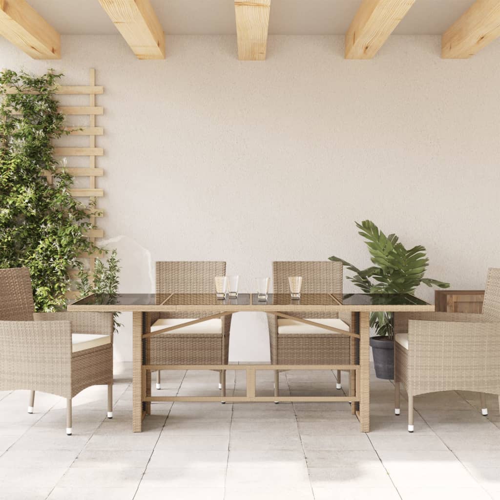 Havebord med glasplade beige 190x80x75 cm polyrattan