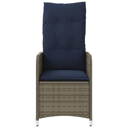 Gartensessel Verstellbar mit Kissen Grau Poly Rattan