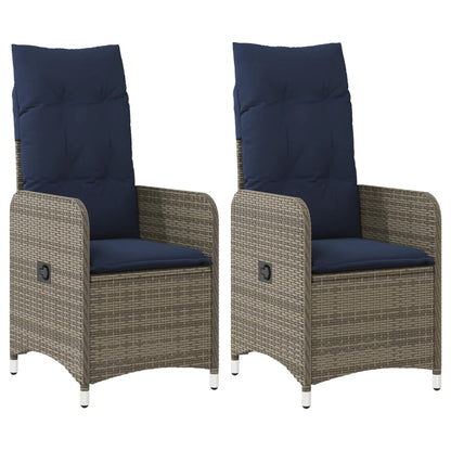 Gartenstühle Verstellbar 2 Stk. mit Kissen Grau Poly Rattan