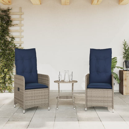 Gartenstühle Verstellbar 2 Stk. mit Kissen Grau Poly Rattan