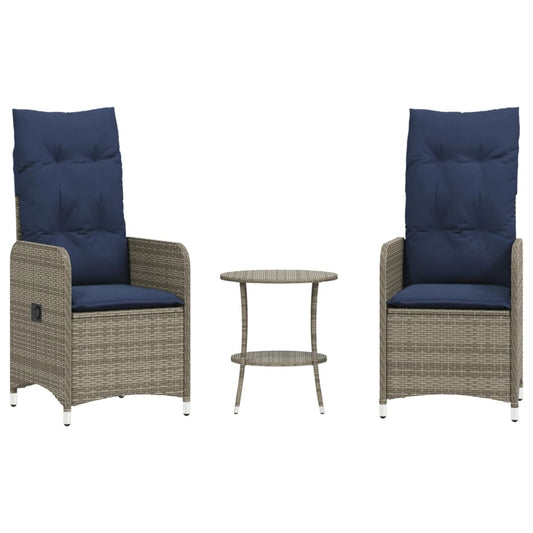 Gartenstühle Verstellbar 2 Stk. mit Tisch Grau Poly Rattan
