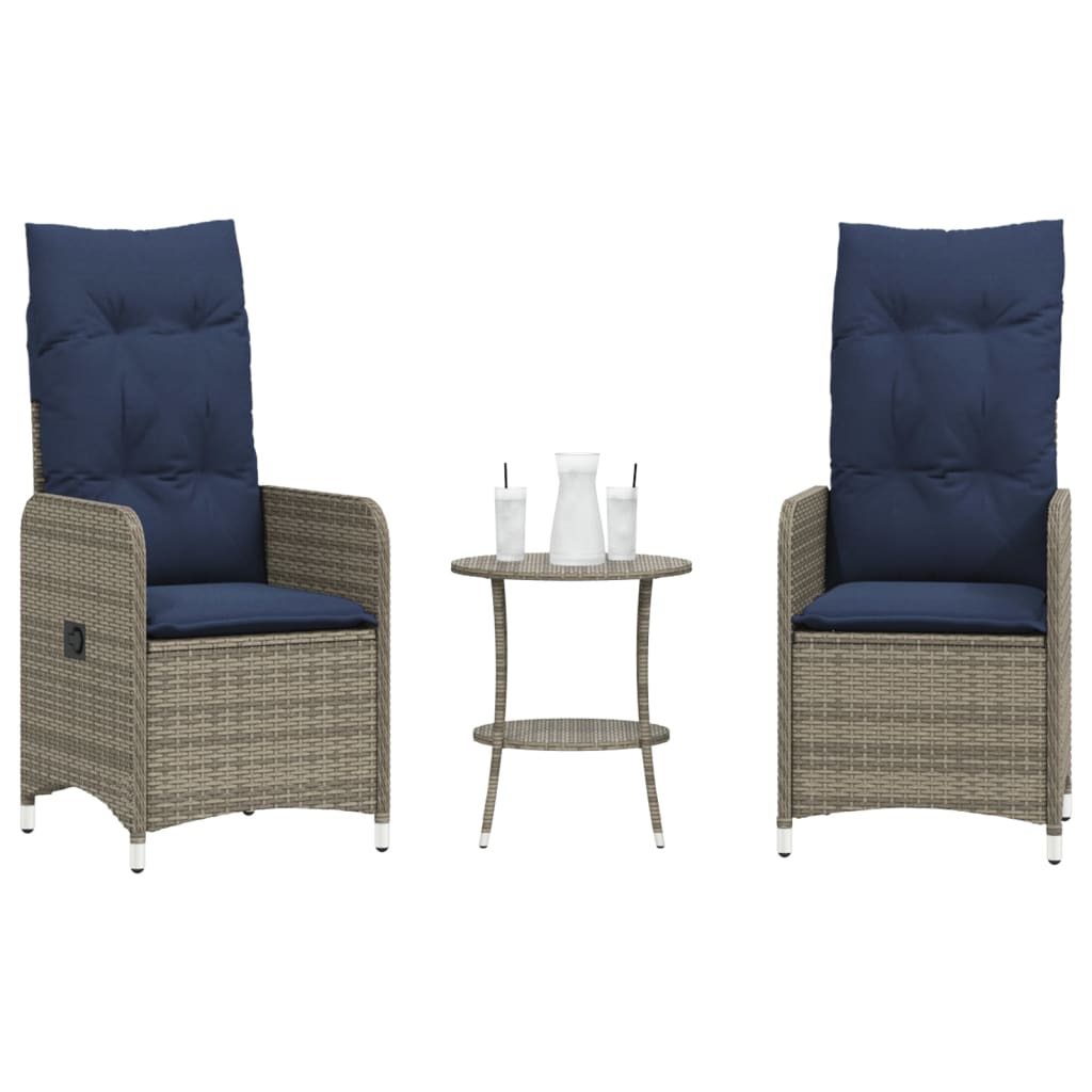 Gartenstühle Verstellbar 2 Stk. mit Tisch Grau Poly Rattan