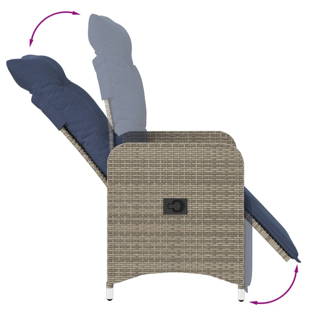 Gartensessel Verstellbar mit Kissen Grau Poly Rattan