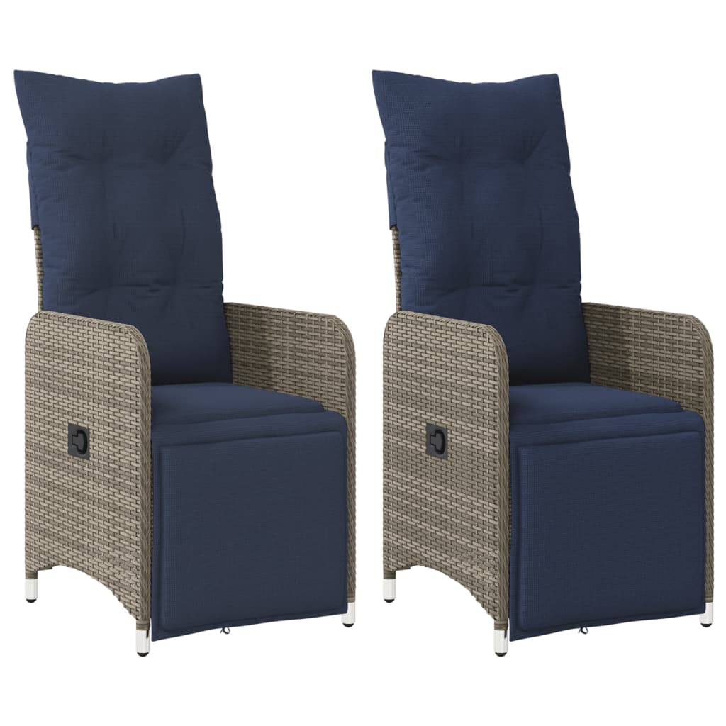 Gartenstühle Verstellbar 2 Stk. mit Kissen Grau Poly Rattan