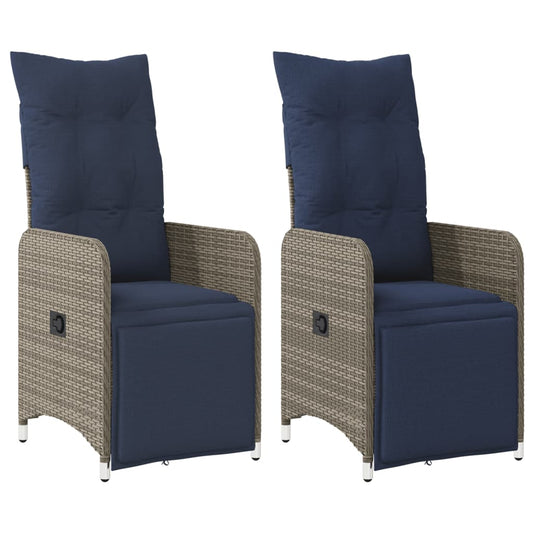 Gartenstühle Verstellbar 2 Stk. mit Kissen Grau Poly Rattan