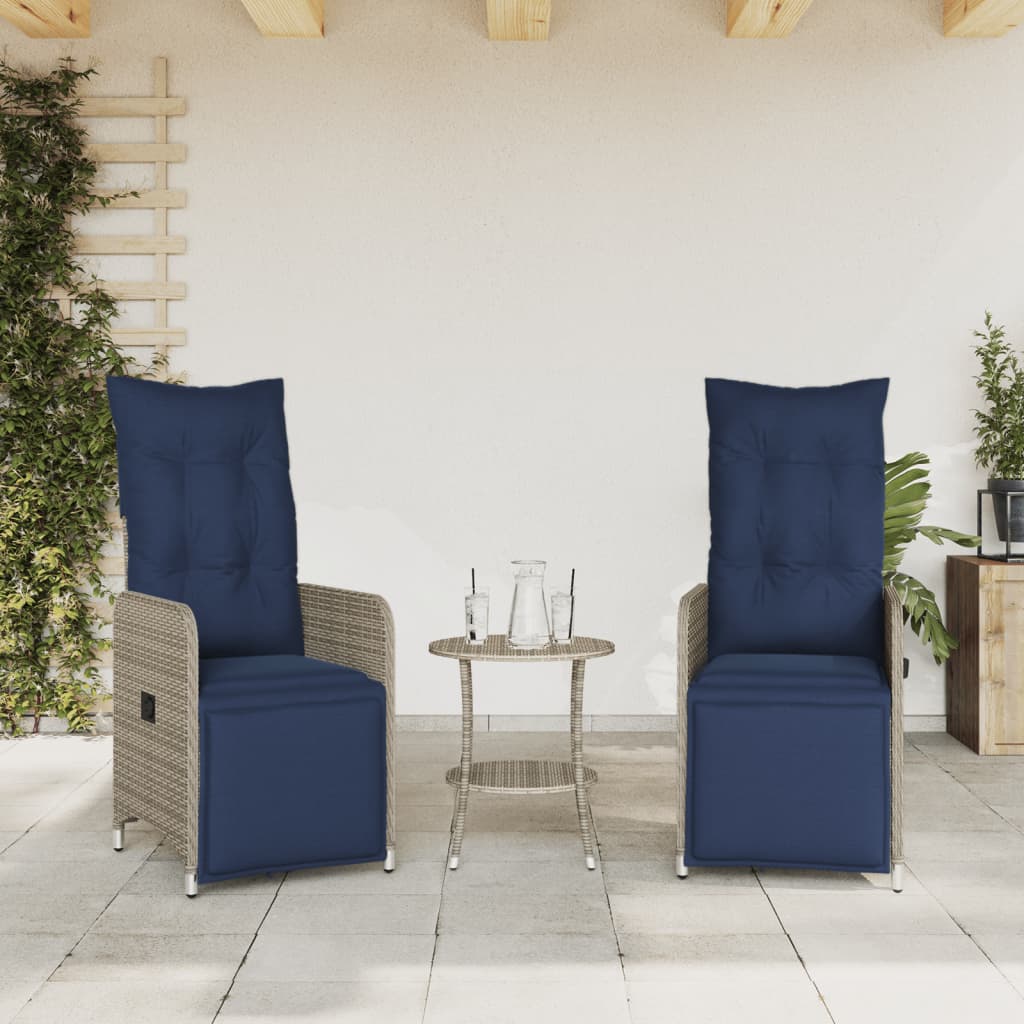 Gartenstühle Verstellbar 2 Stk. mit Kissen Grau Poly Rattan