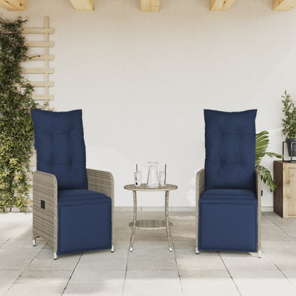Gartenstühle Verstellbar 2 Stk. mit Kissen Grau Poly Rattan