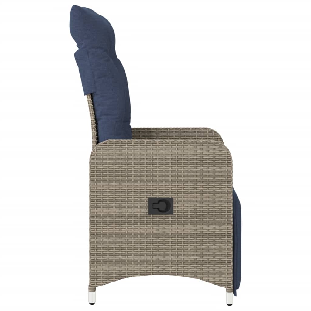 Gartenstühle Verstellbar 2 Stk. mit Kissen Grau Poly Rattan