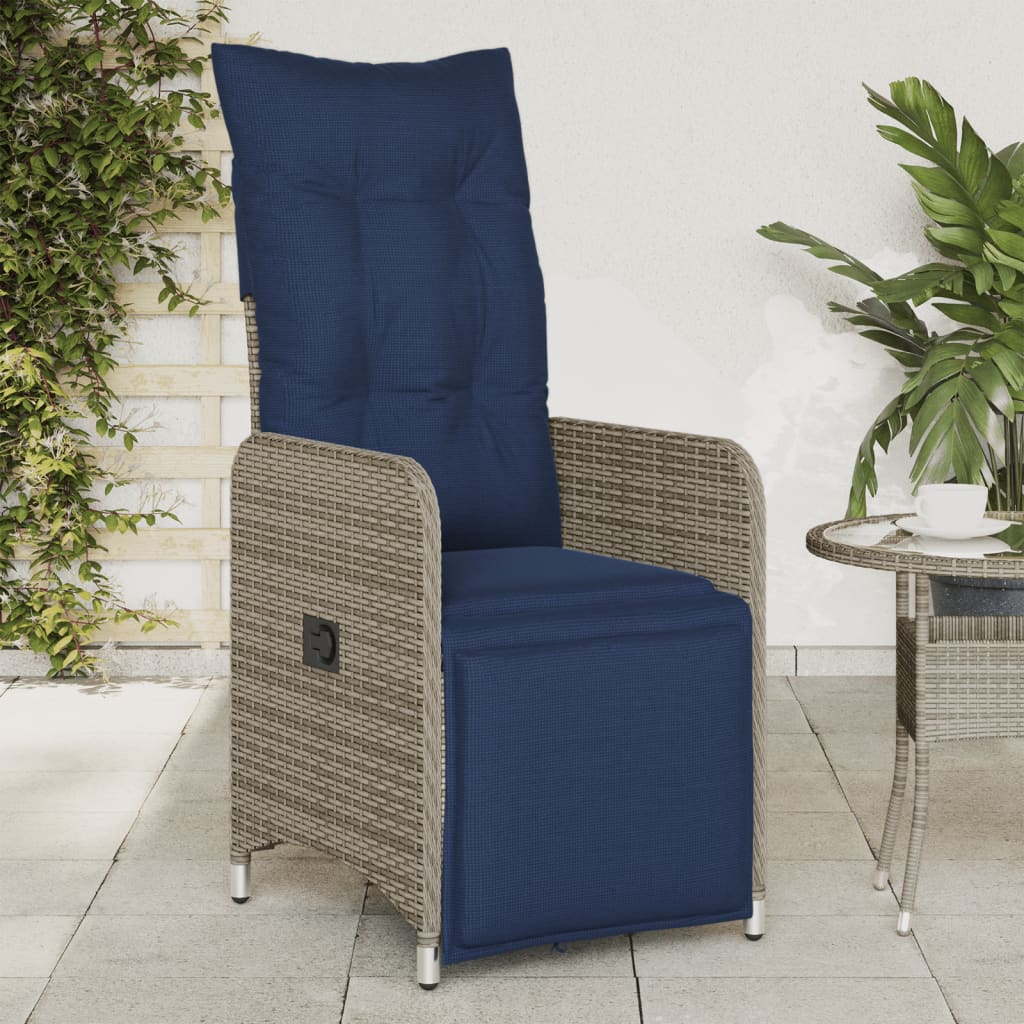 Gartenstühle Verstellbar 2 Stk. mit Kissen Grau Poly Rattan