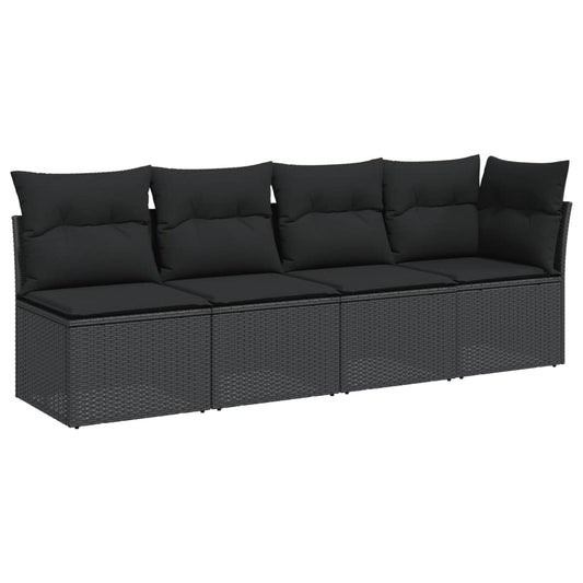 Gartensofa mit Kissen 4-Sitzer Schwarz Poly Rattan