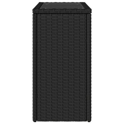 Garten-Beistelltisch mit Glasplatte Schwarz 58x27,5x55cm Rattan