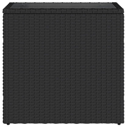 Garten-Beistelltisch mit Glasplatte Schwarz 58x27,5x55cm Rattan