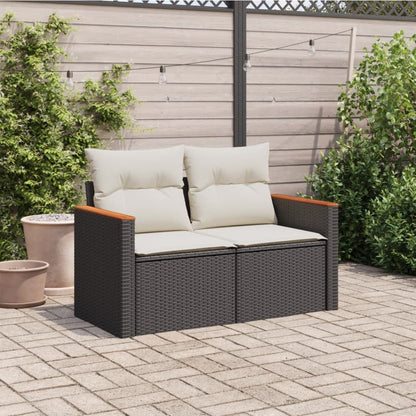 Havesofa med puder 2-personers sort polyrattan