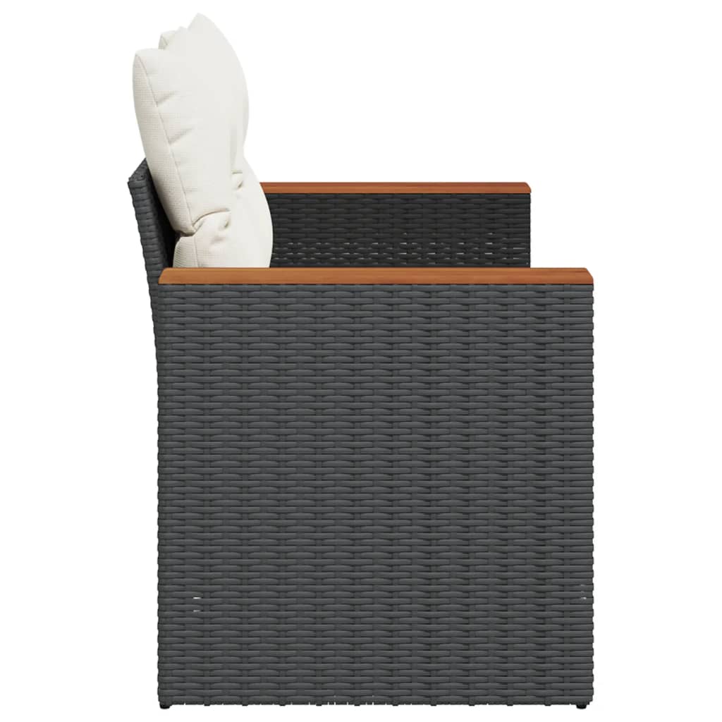 Havesofa med puder 2-personers sort polyrattan