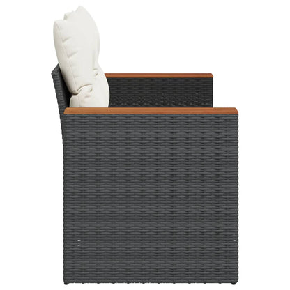 Havesofa med puder 2-personers sort polyrattan