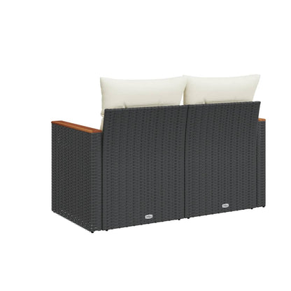 Havesofa med puder 2-personers sort polyrattan