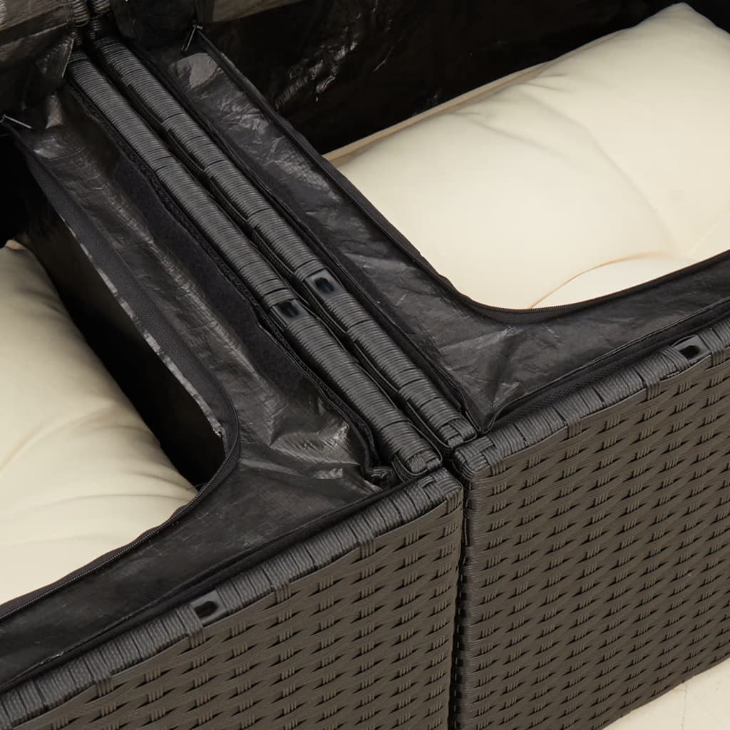 Havesofa med puder 2-personers sort polyrattan