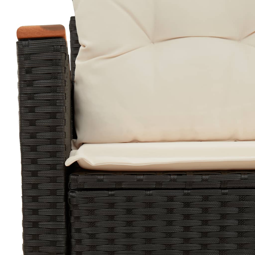 Havesofa med puder 2-personers sort polyrattan