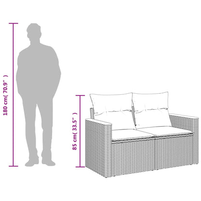 Havesofa med puder 2-personers sort polyrattan