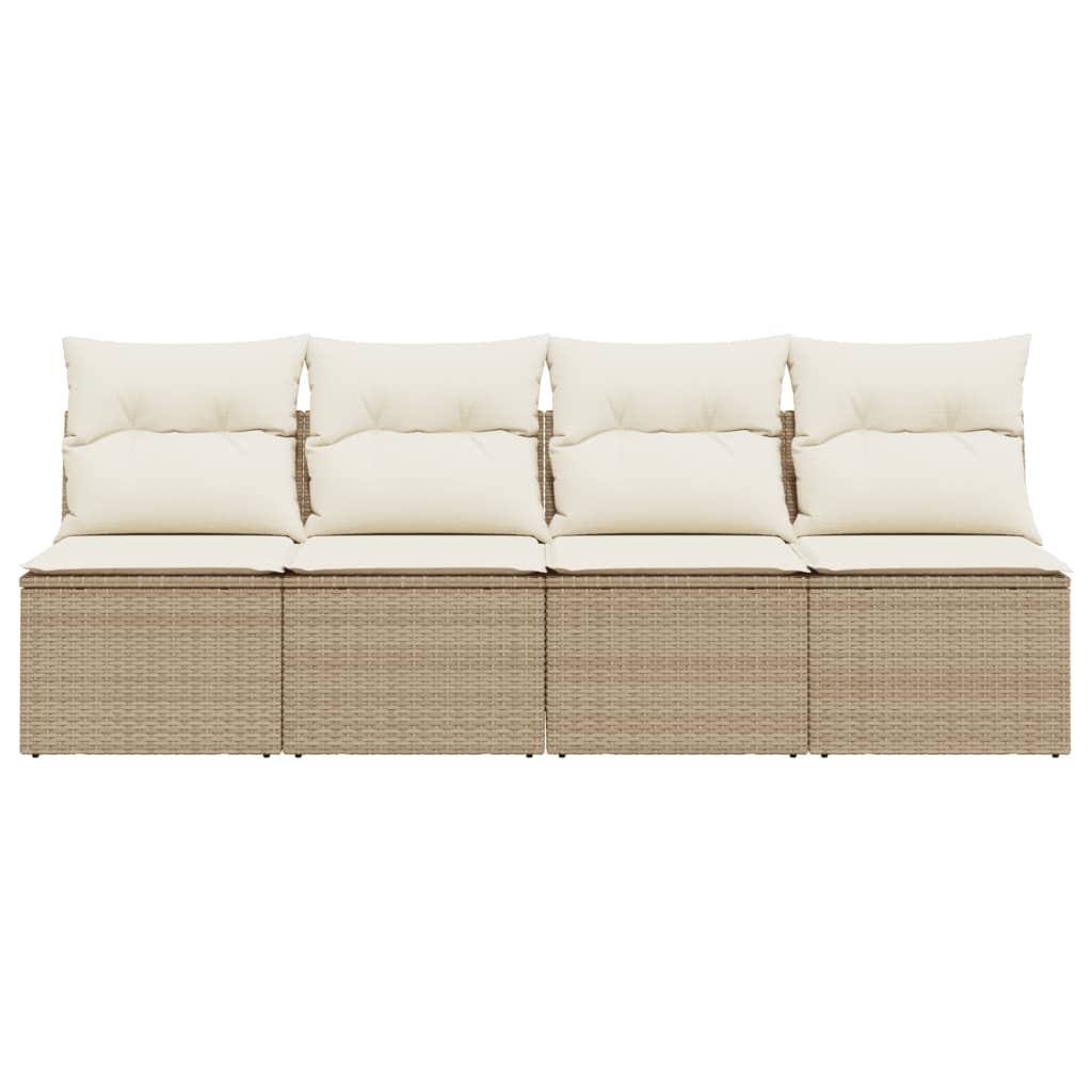 Gartensofa mit Kissen 4-Sitzer Beige Poly Rattan