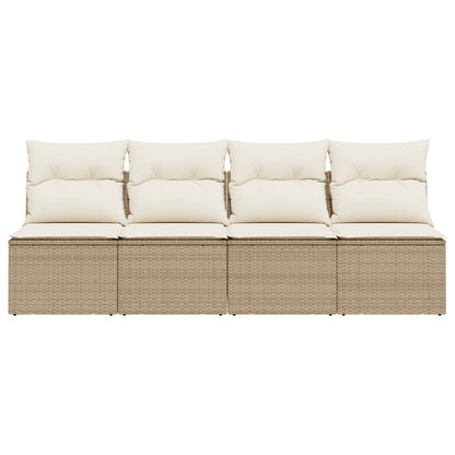 Gartensofa mit Kissen 4-Sitzer Beige Poly Rattan