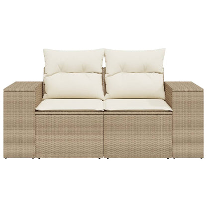 Gartensofa mit Kissen 2-Sitzer Beige Poly Rattan