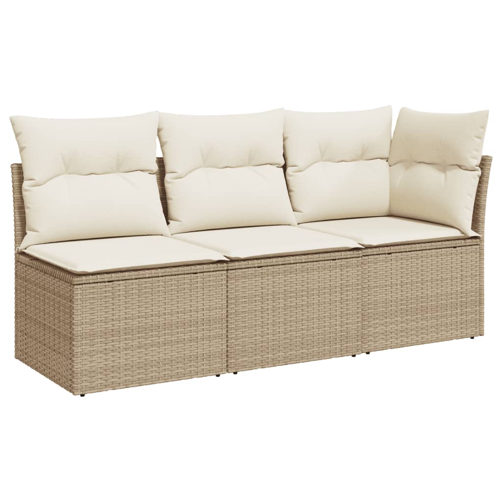 Havesofa med hynder 3-personers beige polyrattan