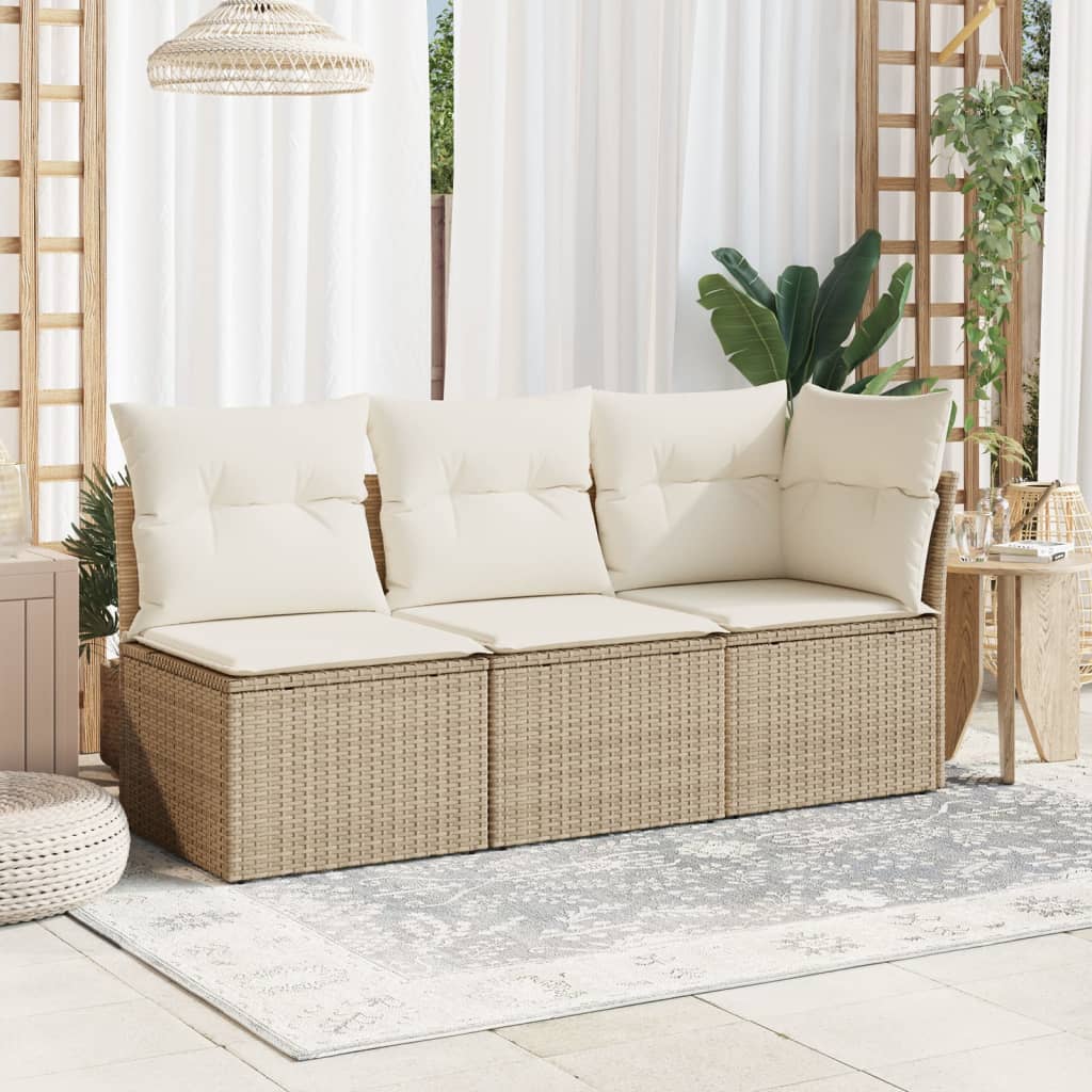 Havesofa med hynder 3-personers beige polyrattan