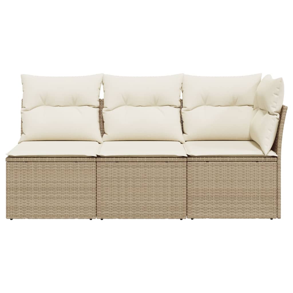 Havesofa med hynder 3-personers beige polyrattan