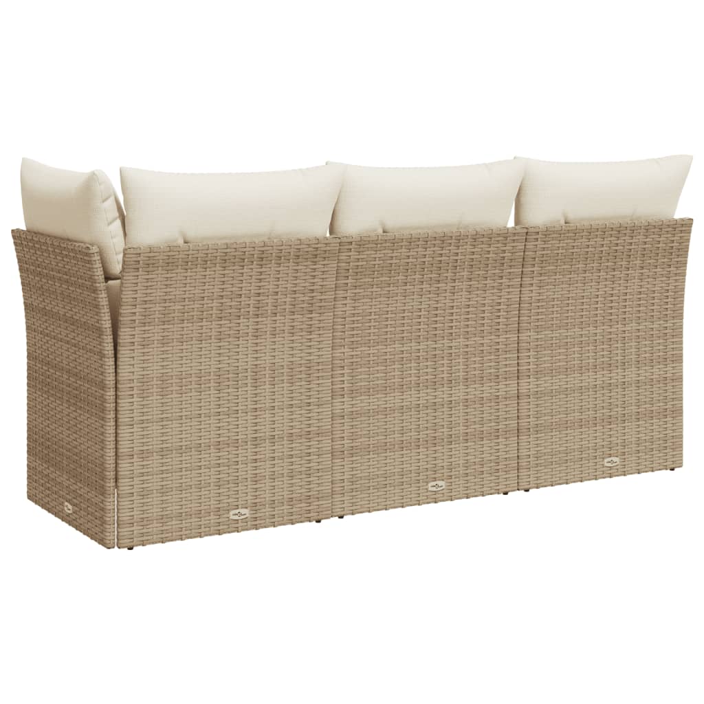 Havesofa med hynder 3-personers beige polyrattan