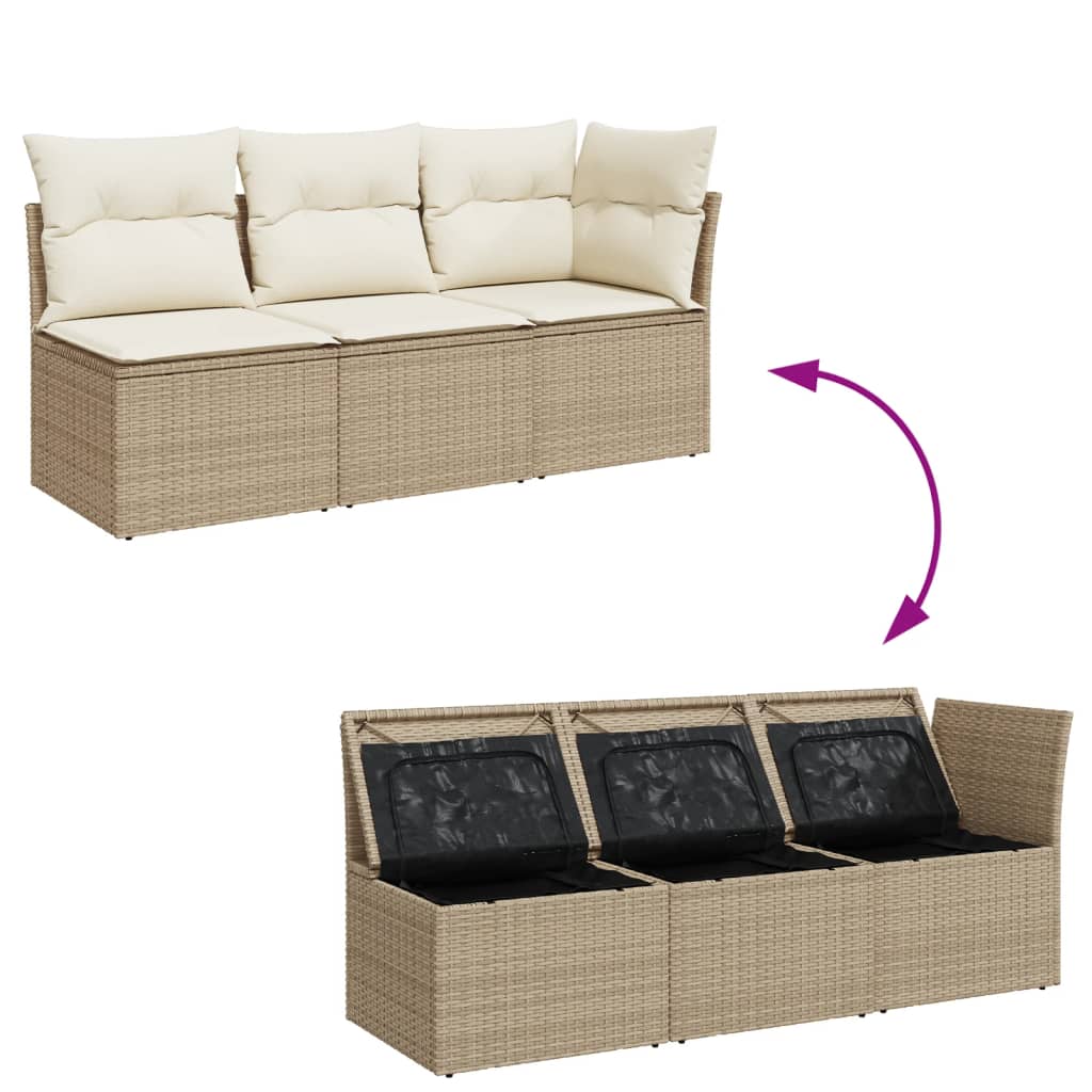 Havesofa med hynder 3-personers beige polyrattan
